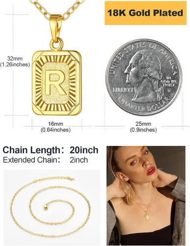 Miniatura 4 de U7 Collar con monograma A-Z 26 letras colgantes chapado en oro de 18 quilates, chapado en platino, collares cuadrados con inicial mayúscula