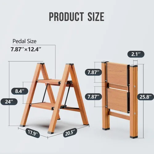Miniatura 7 de WOA WOA Escalera de 2 escalones, taburete plegable, escalera ligera de aluminio para hogar, cocina, armario, pedales antideslizantes, facilidad