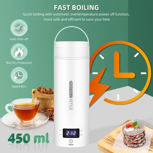 Miniatura 4 de Hervidor eléctrico de viaje, portátil, pequeño, hervidor de agua, calentador de agua con 4 controles de temperatura, acero inoxidable 304