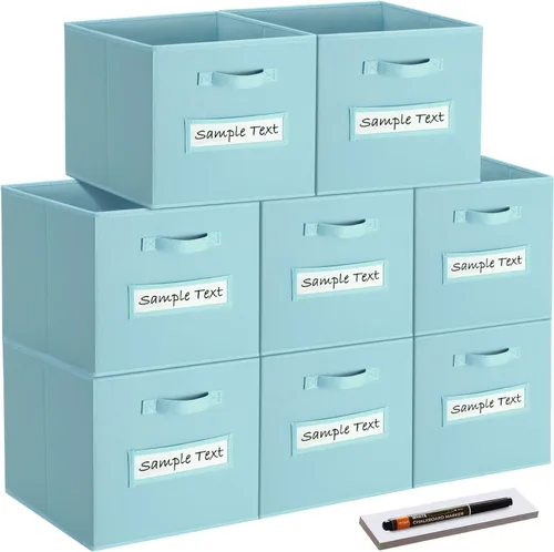 Miniatura 18 de Cubos de almacenamiento de tela (juego de 8) cubos de almacenamiento de 11 pulgadas, cubos de almacenamiento con 8 etiquetas, tarjetas de ventana