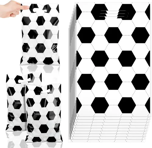 Sinmoe 50 bolsas de golosinas de fútbol de 7.9 x 11.8 pulgadas, bolsas de plástico para regalos de fiesta, bolsas de regalo temáticas deportivas,