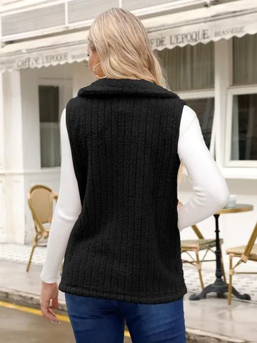 Miniatura 5 de Spadehill Chaleco de forro polar para mujer, chaleco de solapa cálido para otoño e invierno