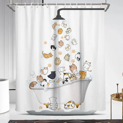 Coxila Divertida cortina de ducha de gatos para niños, linda y divertida caricatura, Kawaii con estampado de patas de animales, colorida, divertida,
