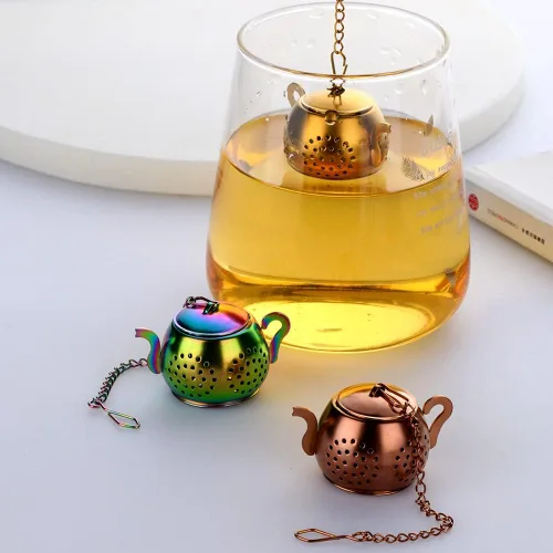 Miniatura 3 de Buyer Star Infusor de té Rainbow Gold 3 piezas para té suelto de acero inoxidable reutilizable filtros de filtro bola para té sabor más empinado