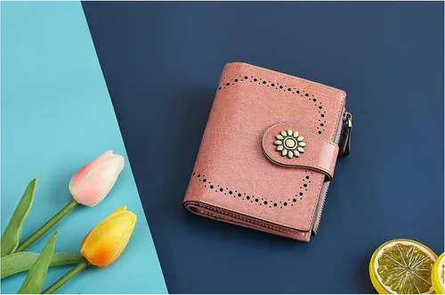 Miniatura 5 de Lavemi Cartera de cuero para mujer, pequeña, compacta, con bloqueo RFID, con bolsillo con cremallera