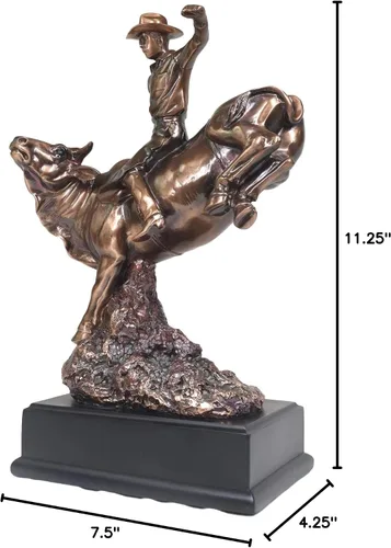 Miniatura 10 de Ebros - Estatua de vaquero de Bull Rider en Bucking Bull Rider en acabado de bronce sepia galvanizado, del viejo mundo, del salvaje oeste, ganado