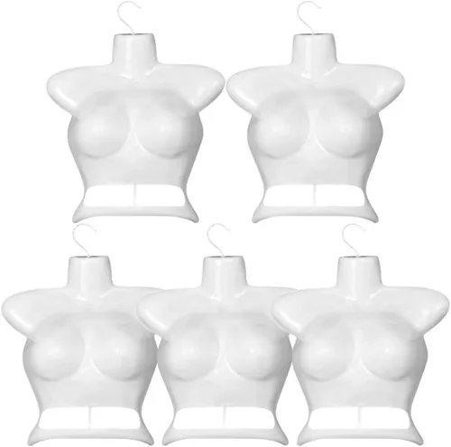 Colgador de ropa de torso de maniquí femenino de 5 piezas para mostrar trajes de baño, vestidos y blusas, plástico ligero y confiable con gancho,