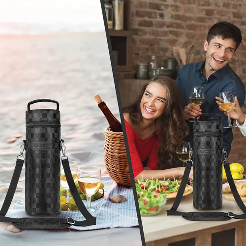 Miniatura 6 de opux Bolsa de Vino para Botella Individual, Bolsa Aislada para Enfriar Vino para Viaje, Picnic, Playa con Correa de Hombro, Estuche Térmico