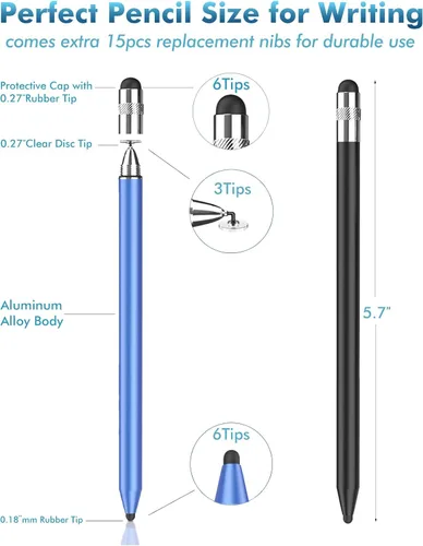 Miniatura 2 de Lápiz óptico para pantalla táctil, lápiz capacitivo de goma 3 en 1, alta sensibilidad y precisión, lápiz capacitivo universal compatible con iPad