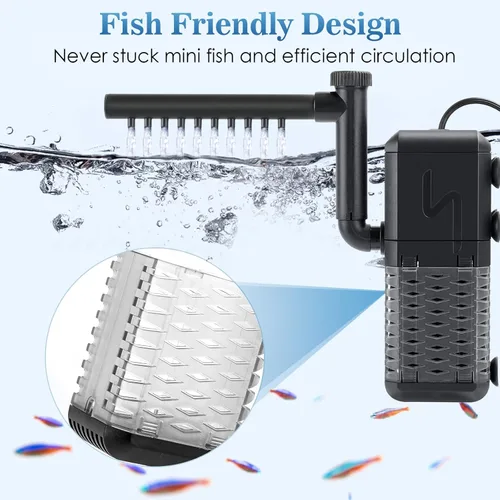 Miniatura 4 de AQQA Filtro de acuario, filtro sumergible para tanque de peces con sistema aireador de agua de lluvia, diseño de flujo de agua ajustable, filtración