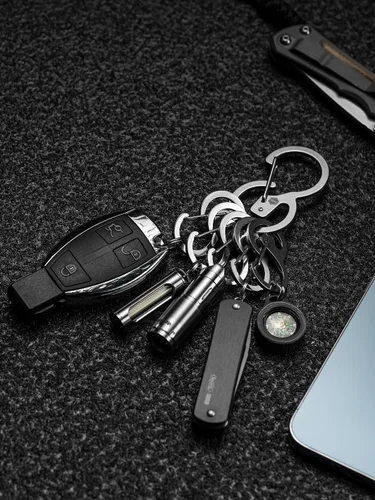 Miniatura 6 de KeyUnity Mosquetón de acero inoxidable, mini clips, llavero organizador para llaves, linterna, cuchillo plegable y silbatos