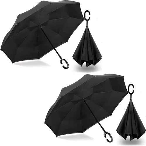 Miniatura 110 de MRTLLOA - Paraguas invertido de gran tamaño de 40/49/56 pulgadas - Sombrilla doble capa resistente al viento, con mango en forma de C y tamaño golf
