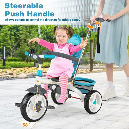 Miniatura 7 de Costzon - Triciclo para niños pequeños, 6 en 1 con mango para padres, toldo ajustable, almacenamiento, arnés de seguridad y frenos de rueda
