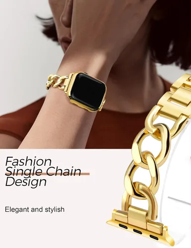 Miniatura 3 de JR.DM Correas de oro para reloj para mujer compatibles con Apple Watch de 46 mm, 42 mm (S3/2/1) 44 mm, 45 mm, 49 mm, pulsera ajustable de cadena Oro