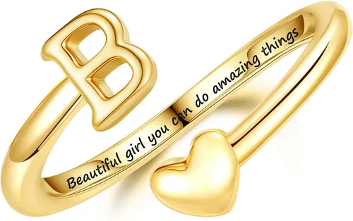 Miniatura 8 de Turandoss Regalos para el día de San Valentín para adolescentes, anillos de oro para niños, chapados en oro de 14 quilates con inicial para letra A