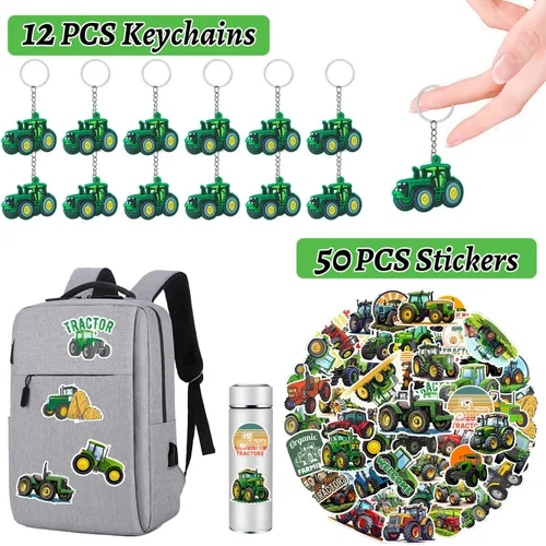 Miniatura 3 de 98 piezas de regalos de fiesta de tractor tema de tractor suministros de fiesta de cumpleaños decoraciones tractor pulsera de goma tatuajes llaveros