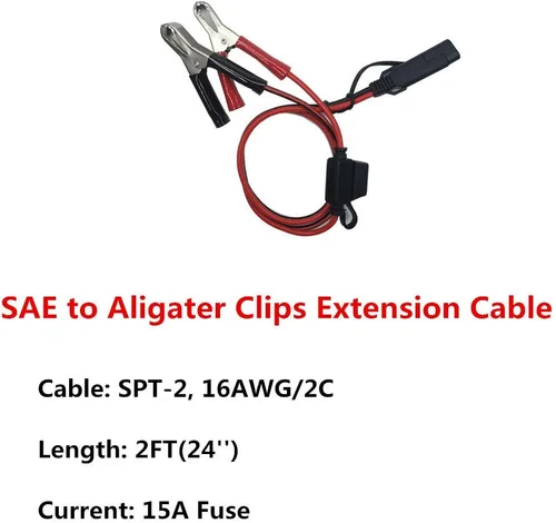 Miniatura 2 de Clips SAE a Cocodrilo – Abrazadera de cargador de batería de 2 pies, cable de extensión de cargador de goteo de 12 V-24 V, cable de extensión
