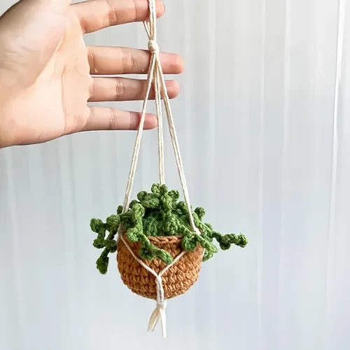 Miniatura 8 de Adorno para colgar en automóvil, lindo adorno de planta de ganchillo para espejo retrovisor, decoración de espejo retrovisor tejido a mano, Floret