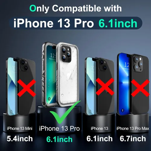 Miniatura 9 de SOKUSIN Funda impermeable para iPhone 13 Pro - Funda protectora de cuerpo completo con pantalla y protector de cámara incorporado, a prueba
