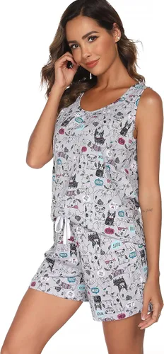 Miniatura 4 de ENJOYNIGHT - Conjunto estampado de pijama con parte superior sin mangas y pantalones cortos, para mujer