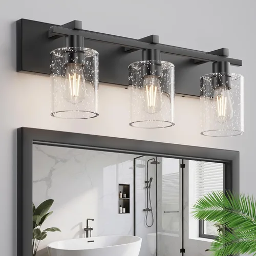 Miniatura 12 de Bathroom Light Fixtures Over Mirror, 2-Light Modern Matte Black Bathroom Vanity Light, Wall Lights with Clear Glass Shade, Living Room, Bedroom