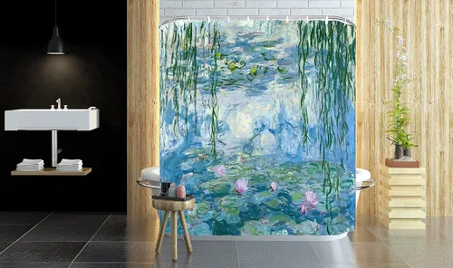 Miniatura 3 de Juego de cortina de ducha con pintura famosa, pintura al óleo, arte clásico retro monet, lirio de agua, Van Gogh, noche estrellada, girasol