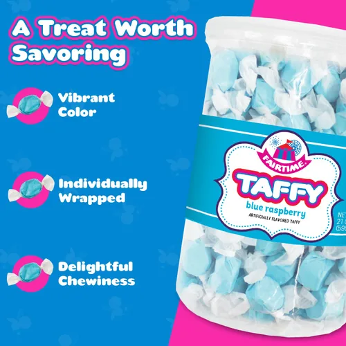 Miniatura 3 de Fairtime Caramelo de frambuesa azul, tarro de 21 onzas – Taffy de agua salada envuelta individualmente para regalos de dulces suaves y masticables