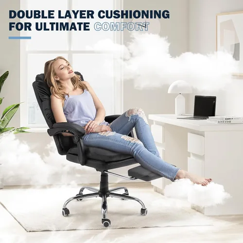 Miniatura 3 de HOMREST Silla de oficina ergonómica con masaje de 6 puntos y calefacción, sillas de escritorio ejecutivas ajustables con reposapiés retráctil, silla