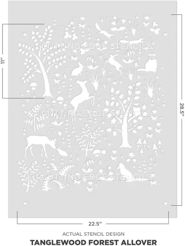 Miniatura 4 de Tanglewood Forest Stencil - Plantilla de pared para guardería, diseño de animales de bosque reutilizable para habitación de niños y habitación