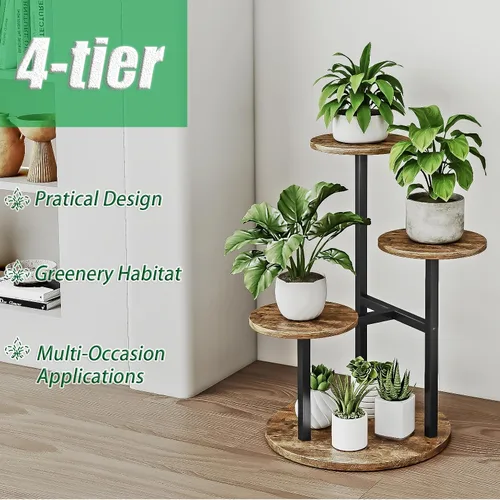 Miniatura 6 de INGIORDAR Soporte para plantas de interior de 4 niveles con 5 estantes para macetas múltiples para patio, jardín, balcón, sala de estar, esquina