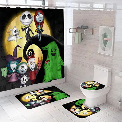 Miniatura 8 de Juego de 4 cortinas de ducha de Navidad para niños, decoración de Halloween y Navidad con 12 ganchos de cortina para baño, impermeable, 71 x 71