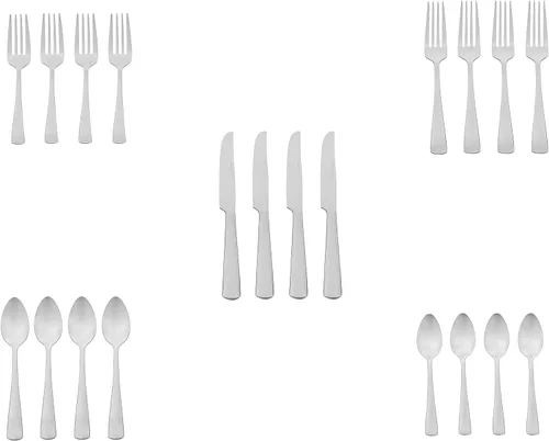 Miniatura 5 de Amazon Basics - Juego de cubiertos de acero inoxidable con borde cuadrado, 20 piezas, servicio para 4, plateado