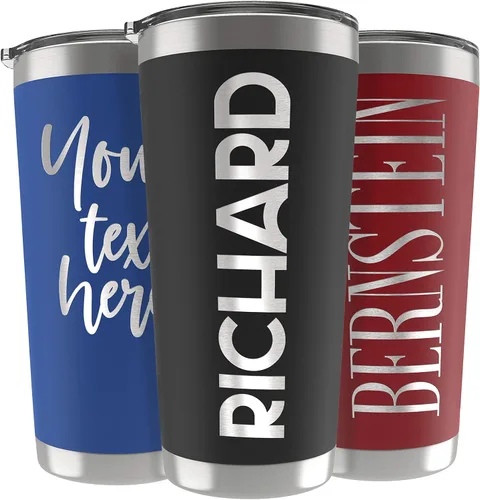 Miniatura 10 de Regalos personalizados para hombres – 20 onzas – Vasos personalizados con tapa, azul cielo, tazas de café de viaje aisladas, juego de popote