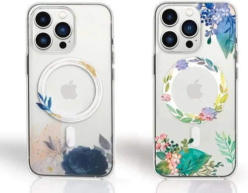 Miniatura 3 de Funda magnética transparente para iPhone 13 Mini [compatible con MagSafe Charger] patrón de estampado floral de flores, funda delgada antiarañazos