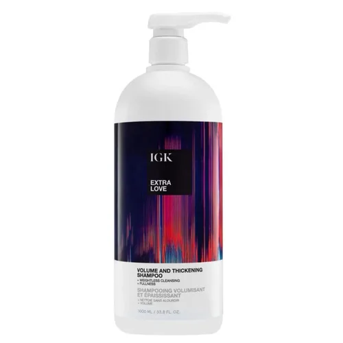 IGK EXTRA LOVE Champú para volumen y engrosamiento | Champú voluminizador para cabello fino y fino | Hidrata + apoya el cuidado del cuero cabelludo