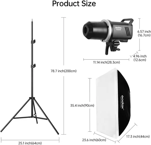 Miniatura 8 de GODOX MS300V - Kit de luz de fotografía flash de estudio, 2.4G 300W Bowens Mount Strobe Flash Kit de iluminación con soporte de luz, caja de luz