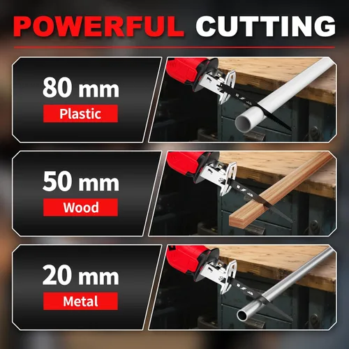 Miniatura 4 de FULLYEA Sierra Recíproca Inalámbrica, Sierras Eléctricas de 0-3500 RPM con 4 Hojas y 2 Baterías de 2.0Ah, Cambio de Hoja sin Herramientas, Sierra