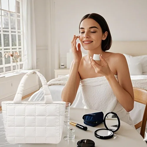 Miniatura 2 de CAMTOP Bolsa de maquillaje para mujeres y niñas, bolsas de cosméticos de viaje, neceser de viaje, bolsa con cremallera (beige)
