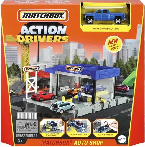 Miniatura 6 de Matchbox Action Drivers Auto Shop Playset con 1 Chevy Silverado, piezas móviles y figuras, juguete para niños de 3 años en adelante