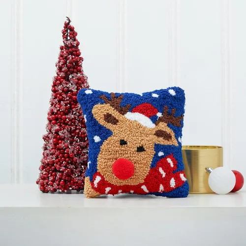 Miniatura 6 de C&F Home Sombrero de Papá Noel con gancho de Navidad pequeña y pequeña almohada decorativa de 8 x 8 pulgadas, Navidad, vacaciones de invierno, copos