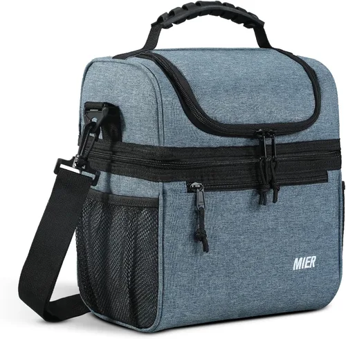 MIER Lonchera con 2 compartimentos para hombres y mujeres, a prueba de fugas, aislada, para el trabajo, azul esteel, mediana azul (Bluesteel)