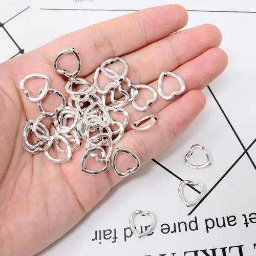Miniatura 4 de Honbay 100 cuentas de corazón hueco de aleación, cuentas sueltas de metal en forma de corazón, marco de cuentas para aretes, pulseras, collares