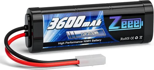 Zeee Batería NiMH de 7.2V 3600mAh RC Batería de Alta Potencia con Conector Tamiya para Coche RC, Camión RC, Associated HPI, Losi, Kyosho, Pasatiempo