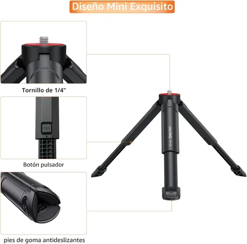 Miniatura 4 de UURIG TP05 Mini trípode extensible para cámara, portátil, mango para selfie, trípode de cámara web de escritorio con tornillo de 1/4 pulgadas