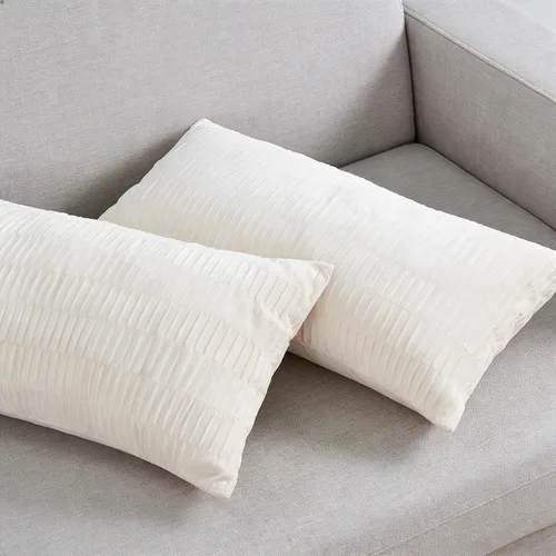 Miniatura 4 de Juego de 2 fundas de almohada decorativas de terciopelo a rayas plisadas de 14 x 26 pulgadas, funda de cojín rectangular suave y elegante para sofá