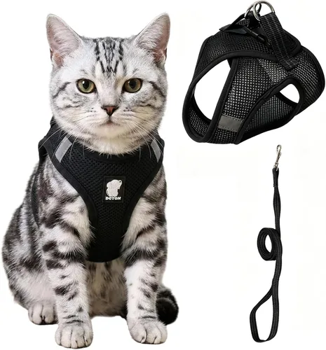Heywean Arnés y correa para gatos a prueba de escape, suave malla transpirable chaleco para caminar para gatitos, juego de arnés ajustable con tira