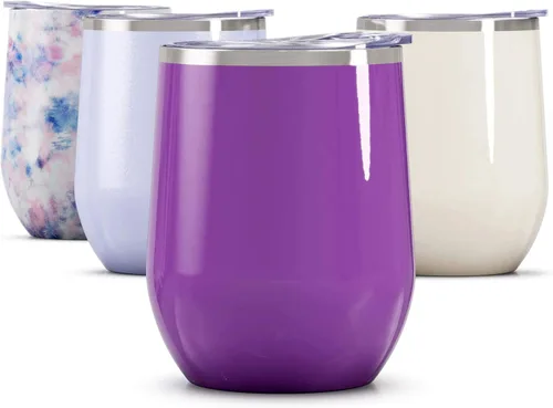 Miniatura 27 de Maars Bev - Vaso de vino de acero inoxidable sin tallo con tapa, aislado al vacío de 12 onzas, a prueba de derrames, apto para viajes, vasos midnight