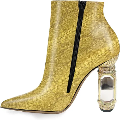 Miniatura 134 de FSJ Botas de tacón alto con punta puntiaguda para mujer, con tacón alto, con cremallera lateral brillante, estilo casual, para uso diario, zapatos