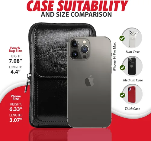 Miniatura 2 de Funda de cuero genuino para teléfono compatible con iPhone 16 Pro Max 15 Pro Max 14 Pro Max 13 Pro Max Samsung Galaxy S25 Ultra S24 Ultra Bolsa