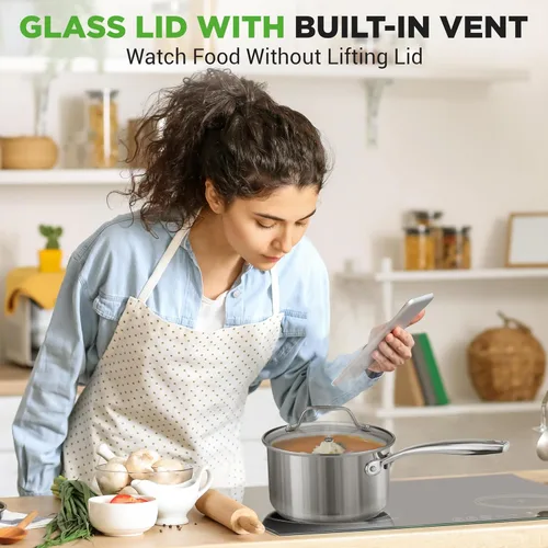 Miniatura 6 de NutriChef Olla de acero inoxidable de 2 cuartos de galón con tapa, cacerola resistente con asas ergonómicas, para todas las estufas